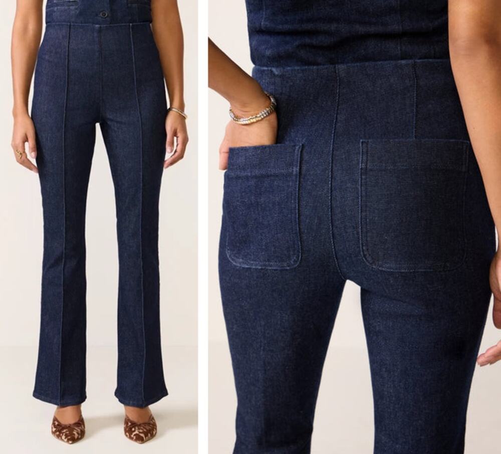 Spanx Micro Flare Jeans Raw Indigo Pull-On Tummy Control Large 10/12 TALL Women